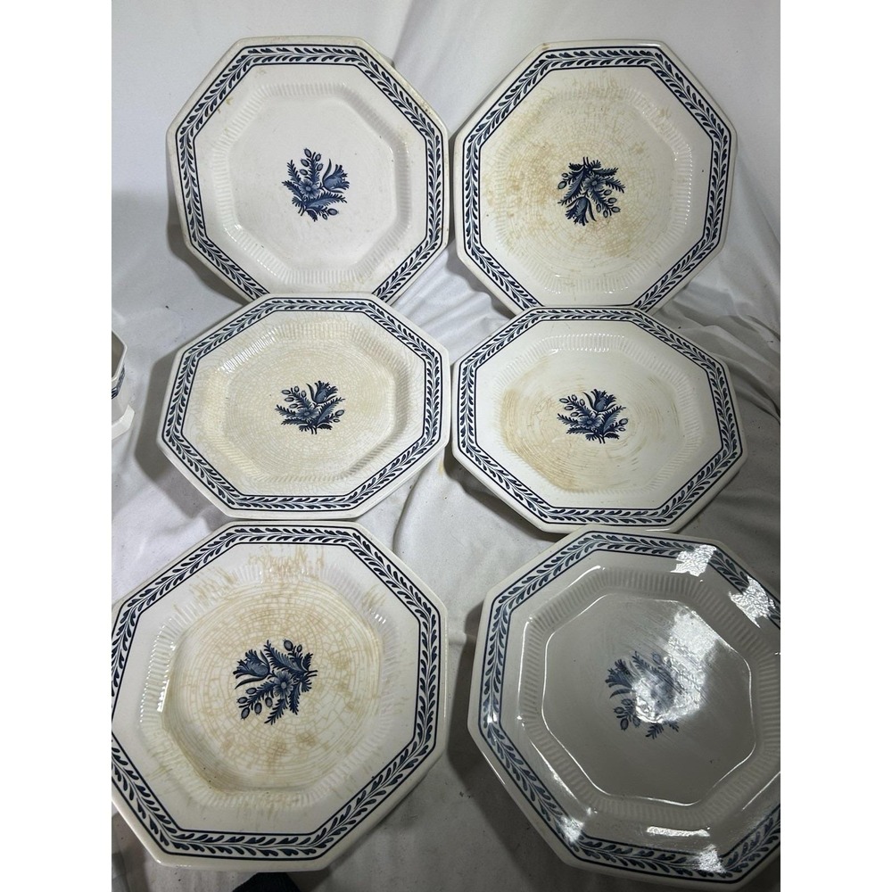 VTG Set of 6Octagon Dinner Plates 1776 Independence Ironstone Japan Blue Floral